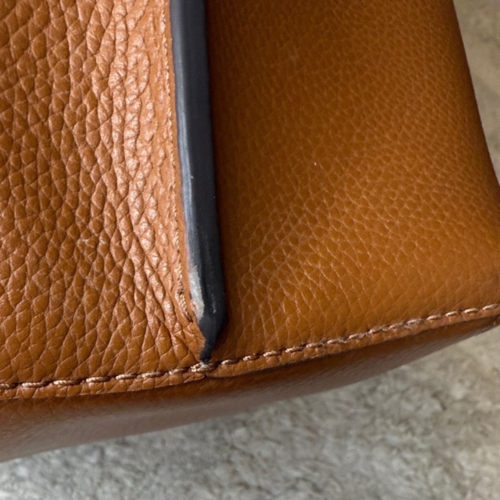 Tory Burch Perry Triple Compartment Tan Leather Tote with Red Accent - Picture 8 of 16